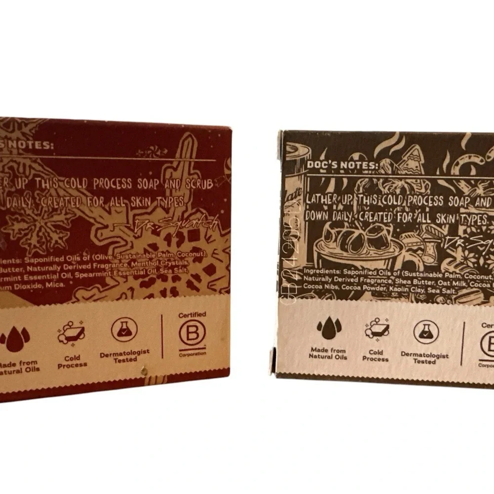 2 Pack Dr. Squatch Frosty Peppermint/Hot Choccy Men's Natural Soap Limited Ed